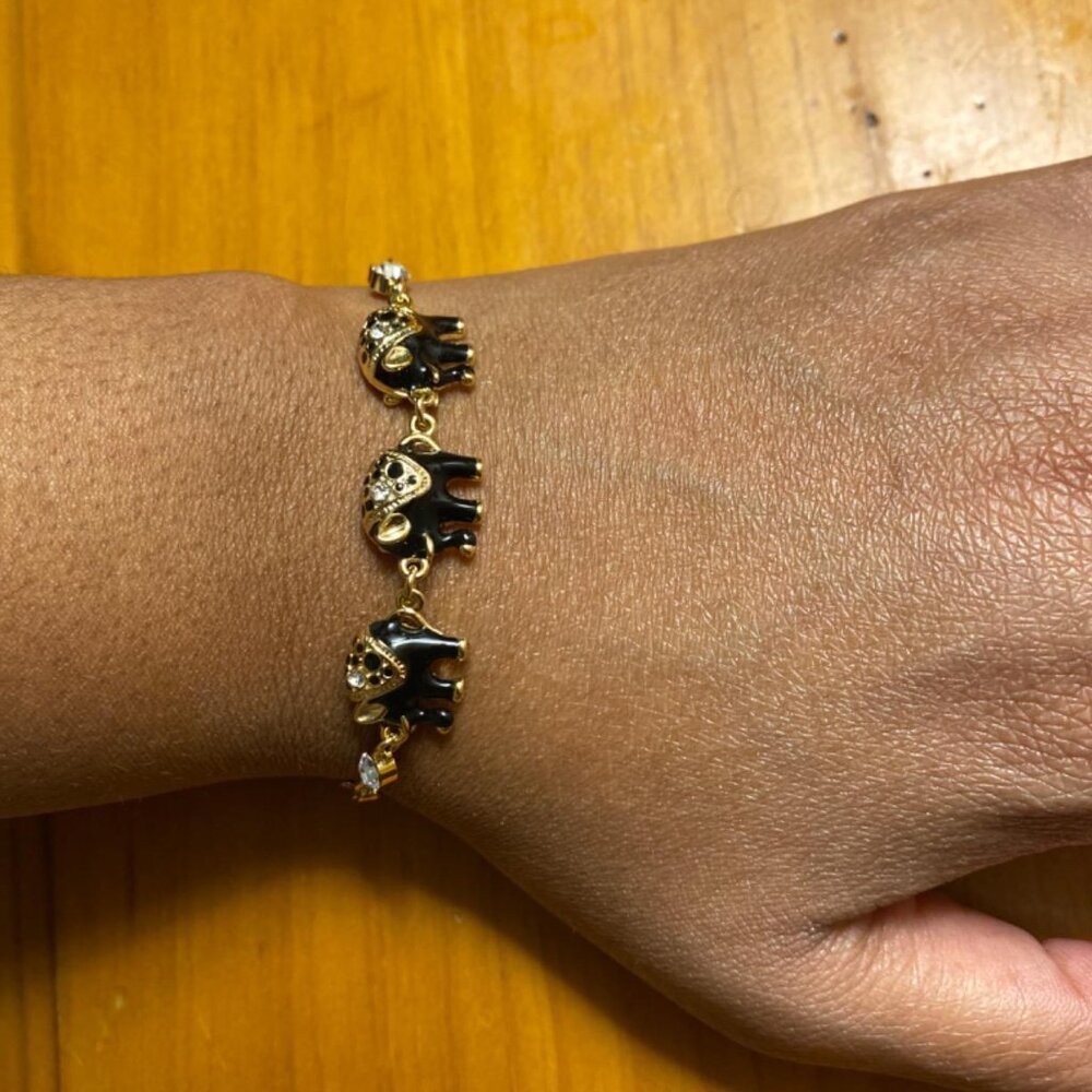 Neiman Marcus Barzel 18k Gold Plated Elephant Black Eternal Bracelet